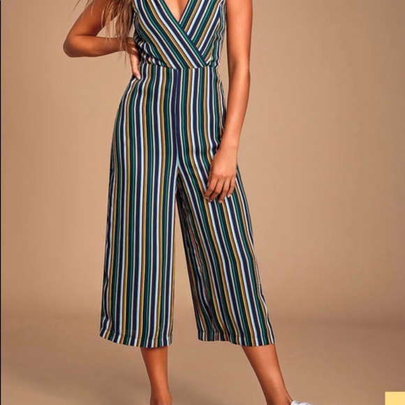 Lulus Allyson Navy Multi Striped Culotte Jumpsuit - Picture 3 of 9
